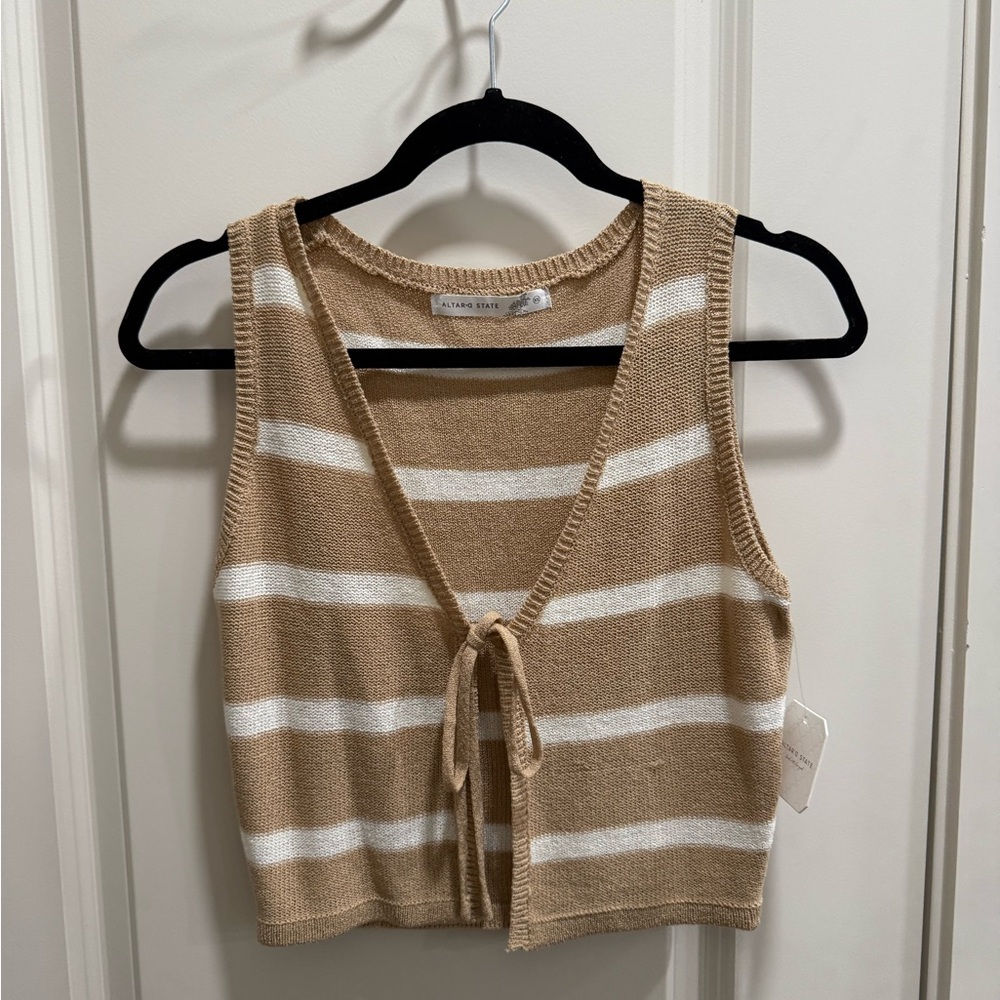 Altar'd State Tan and White Striped Knit Tank Top